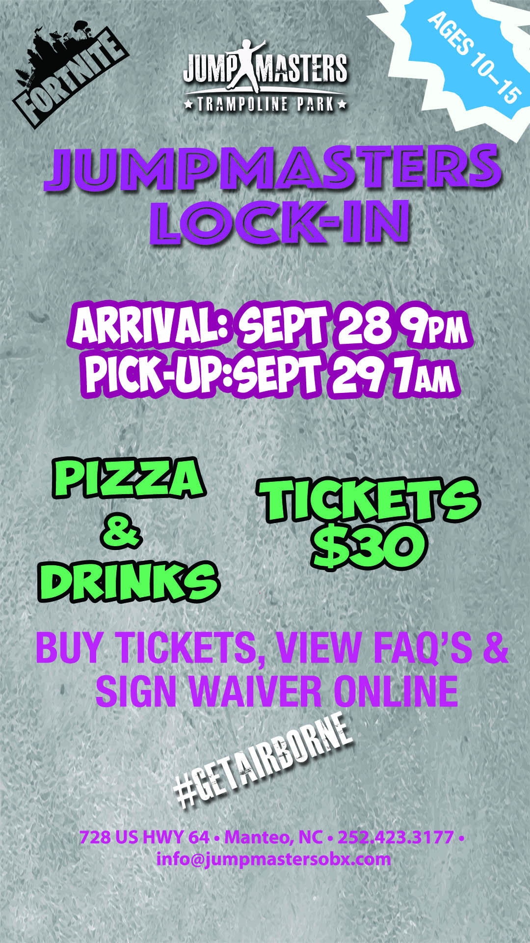 Sept 28, 2018 Lock in at Jumpmasters Trampoline Park